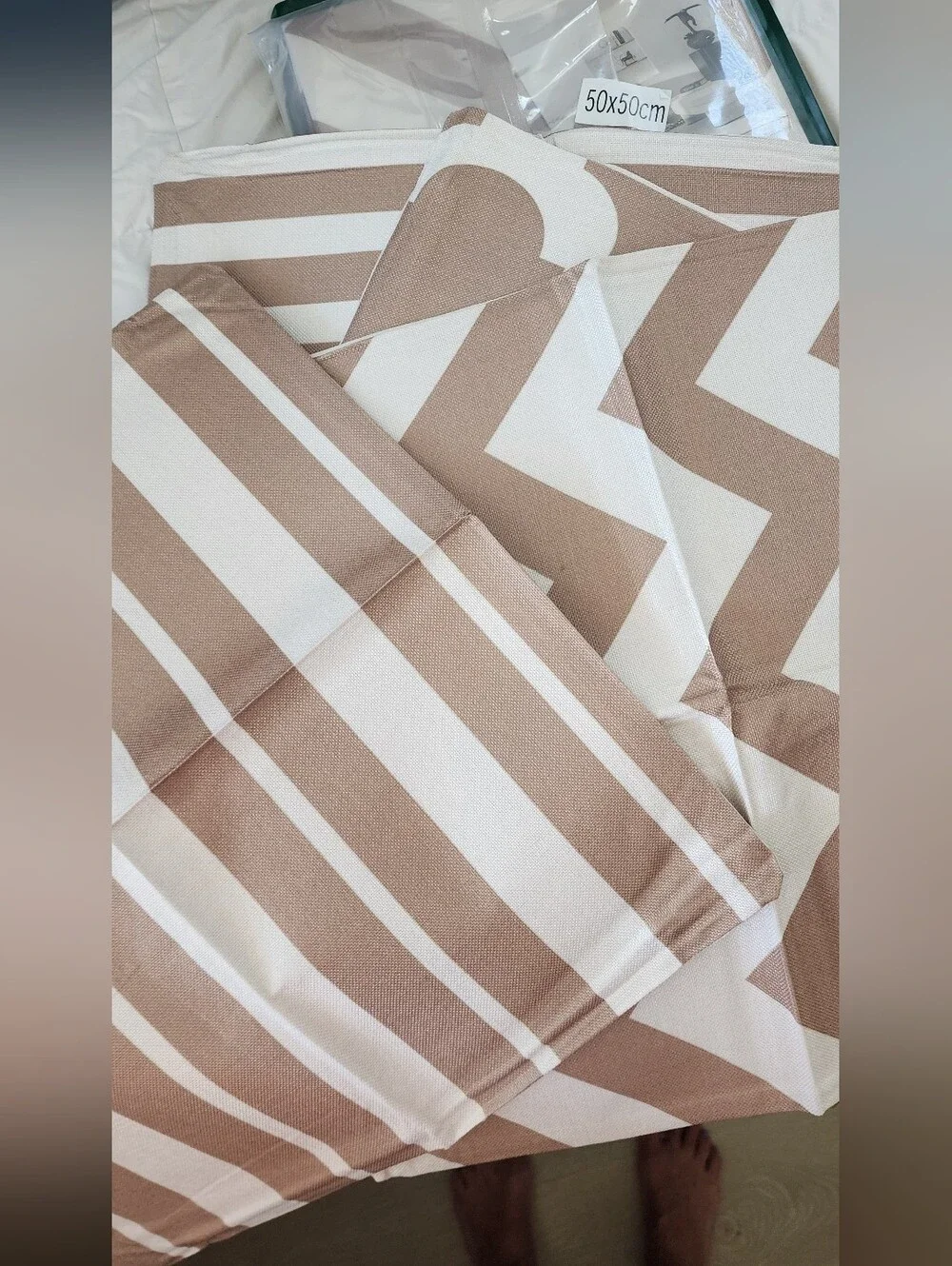 Taupe and White Striped/Chevron Pillow Cushion Covers - Pack Of 4